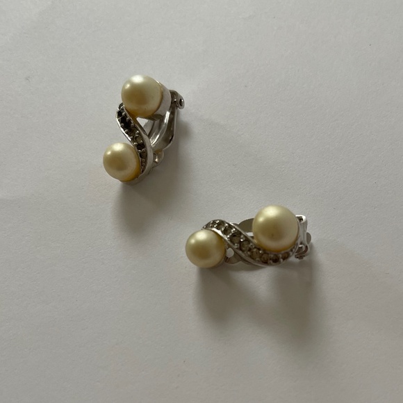 Earrings Vintage Jomaz Berger Coro Signed 3 Pairs Pearls Rhinestones - Picture 2 of 15